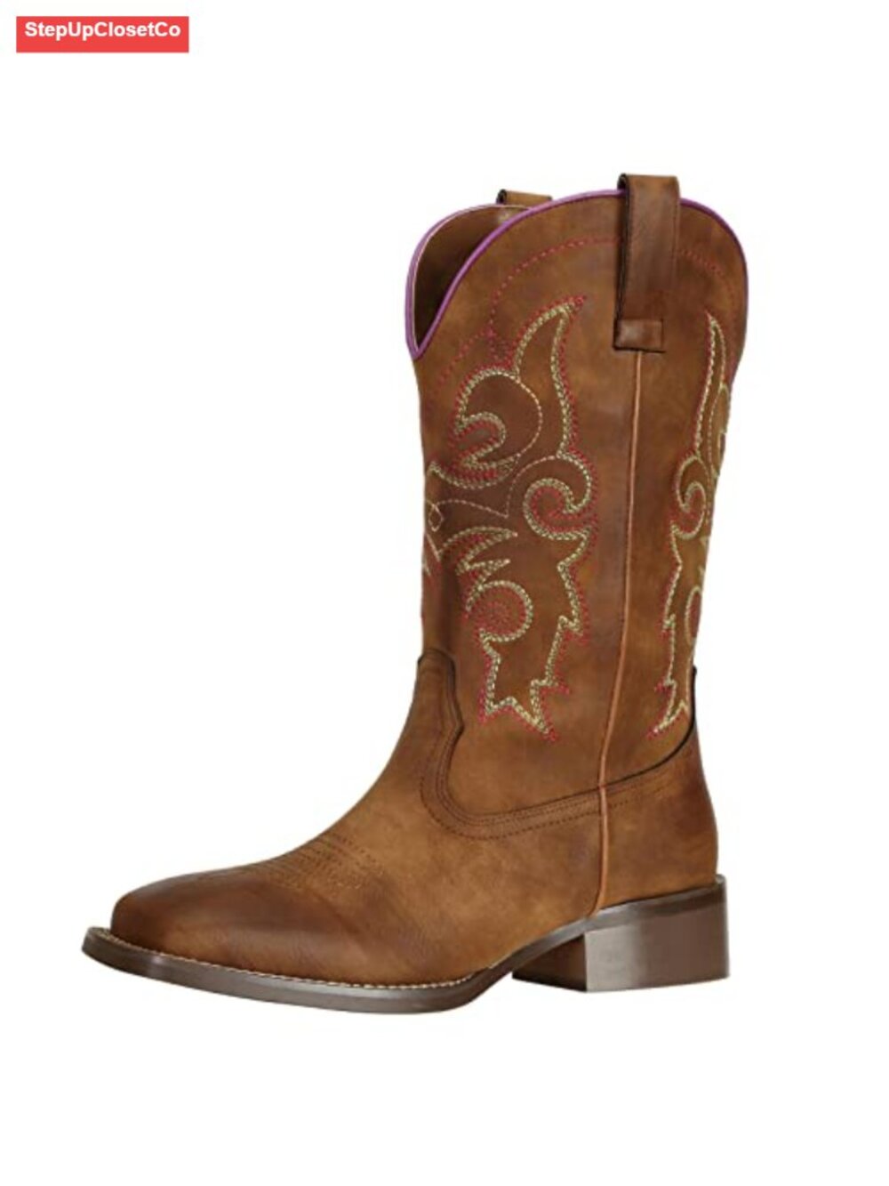 Wide Square Toe Wide Calf Cowboy Boots Faux Leather Western Mid-Calf